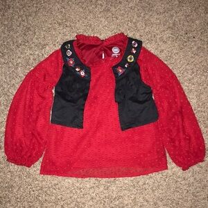 Wonder Nation Red Ballon Long Sleeve Top Matching Black Flower Western Vest